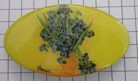 Haarspeld 8 cm ovaal HAO 402 vaas irissen Vincent van Gogh, made in France haarclip, beste kwaliteit, klemt uitstekend.