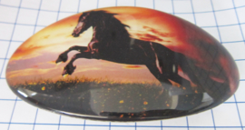Haarspeld ovaal 8cm HAO512 zwart paard zonsondergang, made in France haarklem, beste kwaliteit