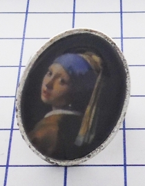 RIN 101 ring verzilverd een maat verstelbaar  meisje parel Johannes Vermeer