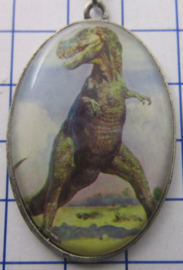 HAN506 Verzilverd kettinkje met verzilverde hanger dinosaurus T-Rex