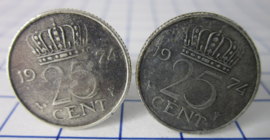 Manchetknopen verzilverd kwartje/25 cent 1974