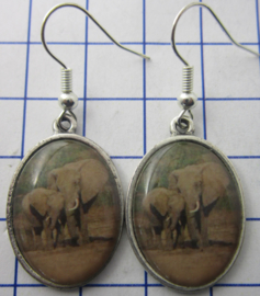 OOR529 oorbellen verzilverd olifant en babyolifant