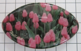 Haarspeld roze tulpenveld ovaal Klein HAK313 haarklem 6 cm, made in France haarclip, beste kwaliteit, klemt uitstekend.
