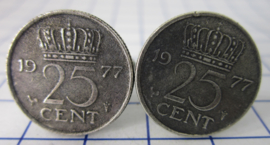 Manchetknopen verzilverd kwartje/25 cent 1977
