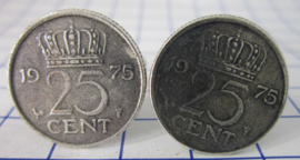 Manchetknopen verzilverd kwartje/25 cent 1975