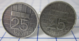 Manchetknopen verzilverd kwartje/25 cent 1983