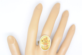 RIN 103 Ring designerskwaliteit, verzilverd, Zonnebloemen,  Vincent van Gogh