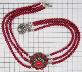 Collier "klederdracht"  Zeeuwse knop met natuurlijk rood koraal (geen bloedkoraal) ZKC712