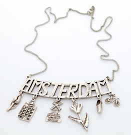 COL 020 Collier Amsterdam met Hollandse bedeltjes, zwaar verzilverd