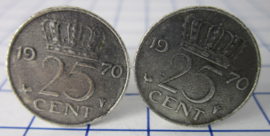Manchetknopen verzilverd kwartje/25 cent 1970