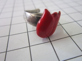 Verzilverde verstelbare ring verzilverd tulp met rode emaille RIN 301