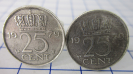Manchetknopen verzilverd kwartje/25 cent 1979