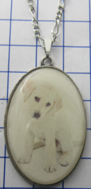Ketting met verzilverde hanger hond puppie wit HAN517