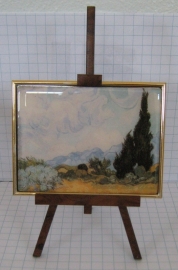SCH 006 Schildersezeltje 22 cm met schilderijtje Cypresboom, van Gogh