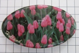 Haarspeld ovaal 8cm HAO 313 roze tulpenveld, made in France haarclip, beste kwaliteit, klemt uitstekend.