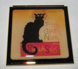 Spiegeldoosje verguld, zwarte kat van Steinlen