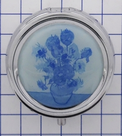 PIL306 pillendoosje met spiegel Delftsblauwe zonnebloemen