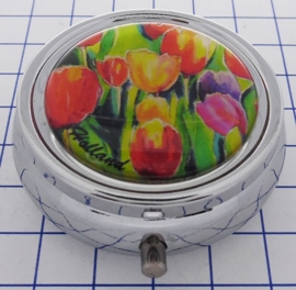 PIL112 pillendoosje met spiegel kleurige tulpen