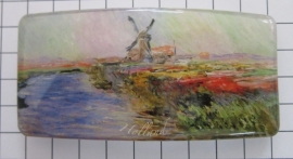 Haarspeld rechthoek HAR305 Molen en kleurig tulpenveld Monet, made in France haarclip, beste kwaliteit, klemt uitstekend.