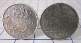 Manchetknopen verzilverd kwartje/25 cent 1976