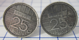 Manchetknopen verzilverd kwartje/25 cent 1995