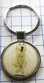 Sleutelhanger metaal rond hond wit SLE502