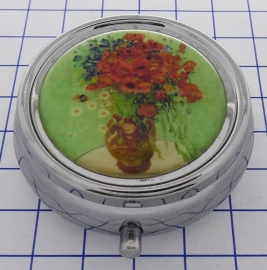 PIL423 pillendoosje met spiegel vaas rode bloemen Vincent van Gogh