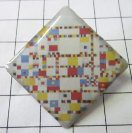 BRO100 Broche verzilverd met Boogie Woogie van Piet Mondriaan