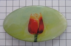 Haarspeld ovaal 8cm HAO 307 Tecla tulp rood met gele rand, made in France haarclip, beste kwaliteit, klemt uitstekend.