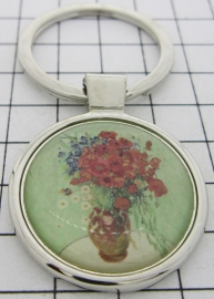 SLE421 Sleutelhanger Vaas met rode bloemen,  Vincent van Gogh