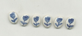 5 delftsblauwe platte ovale tulpenkralen handbeschilderd porcelein.