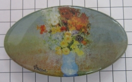 Haarspeld 8 cm ovaal HAO 407 blauwe vaas bloemen Vincent van Gogh, made in France haarclip, beste kwaliteit, klemt uitstekend.