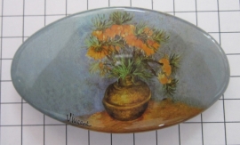 Haarspeld 8 cm ovaal HAO 403 vaas oranje keizerskroon Vincent van Gogh,  made in France haarclip, beste kwaliteit, klemt uitstekend.