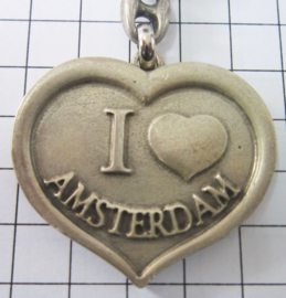 SLE 006 Sleutelhanger hart I love Amsterdam zilverkleurig