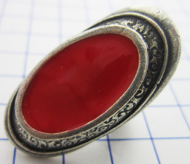 RIN D004 Grote ovale ring met binnenzijde rode emaille, een maat