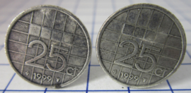 Manchetknopen verzilverd kwartje/25 cent 1999