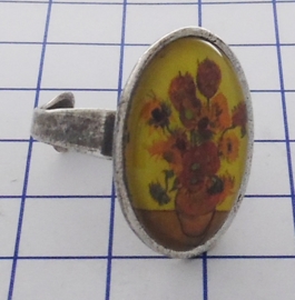RIN 103 Ring designerskwaliteit, verzilverd, Zonnebloemen,  Vincent van Gogh