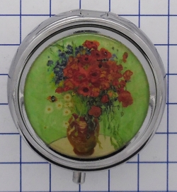 PIL423 pillendoosje met spiegel vaas rode bloemen Vincent van Gogh
