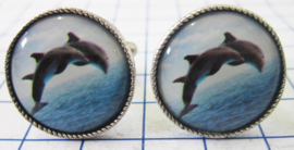 MAK048 Manchetknopen verzilverd Dolfijnen springend