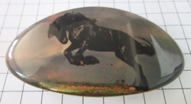 HAO515 Haarspeld ovaal 8 cm steigerend / bokkend zwart paard, made in france barette
