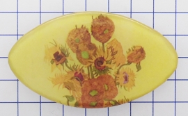 HAK 412 Haarspeld ovaal klein 6 cm zonnebloemen Vincent van Gogh, made in France haarclip, beste kwaliteit, klemt uitstekend.