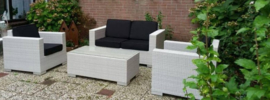 4-delige wicker Loungeset 'Salamanca' wit - plat vlechtwerk - 6 persoons