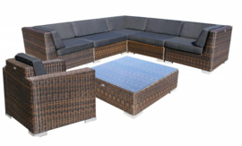 7-delige wicker Loungeset 'Pamplona'  bruin  - rond vlechtwerk