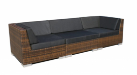 3-delige wicker Loungebank 'Pamplona' bruin - plat vlechtwerk