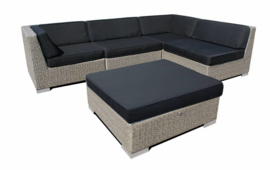 5-delige wicker Loungeset 'Pamplona' grijs geborsteld  - plat vlechtwerk