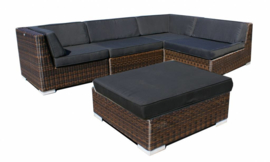 5-delige wicker Loungeset 'Pamplona' bruin - rond vlechtwerk