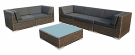 6-delige wicker Loungeset 'Pamplona'  bruin  - rond vlechtwerk