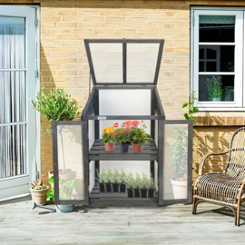 Houten kweekkasje (tuinbroeikas) 'Garden Loft' grijs met 2 etages - 97,5x49x60 cm (HxBxL)