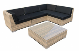 5-delige wicker Loungeset 'Pamplona' cappuccino - plat vlechtwerk