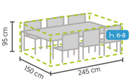 Tuinmeubel beschermhoes `Luxe` voor tuinset 6/8 stoelen, afmetingen L245xB150xH95 cm.